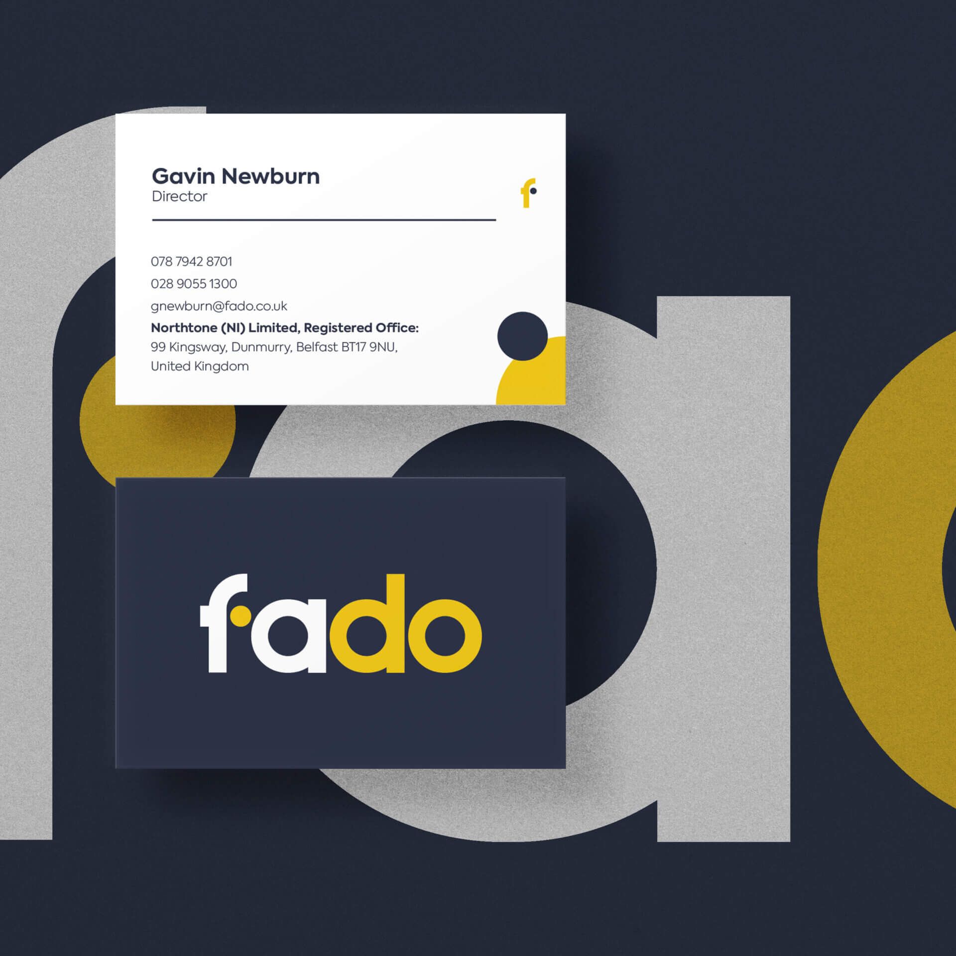 Fado business cards in navy and white