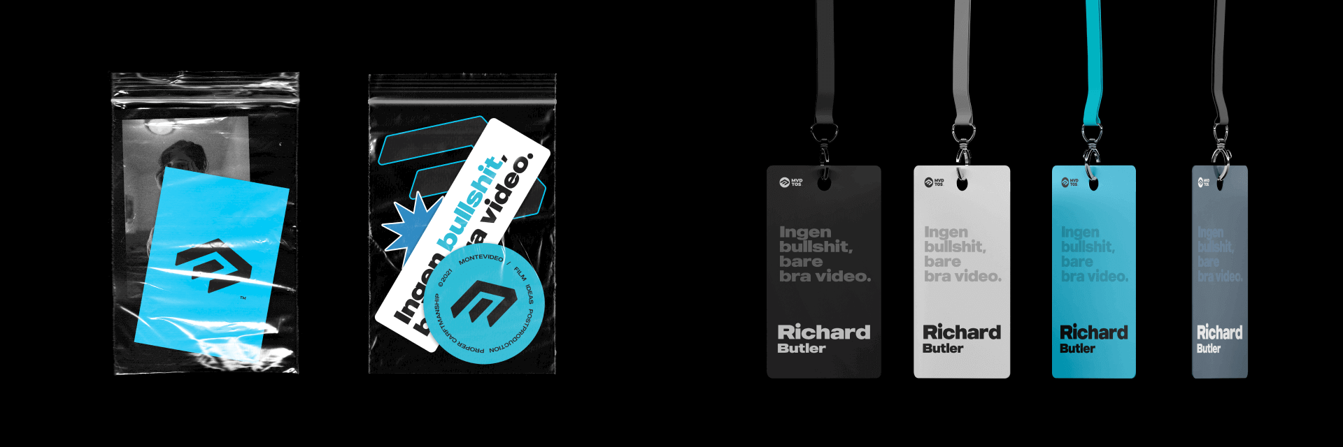 Montevideo stickers and branded lanyard passes