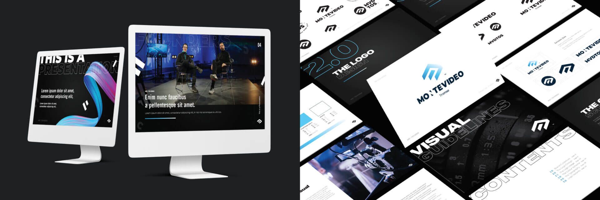 The Montevideo website on desktop screens beside brand guideline pages
